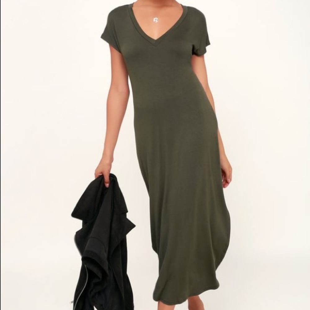 Show Me Love Olive Green V-Neck T-Shirt Dress
